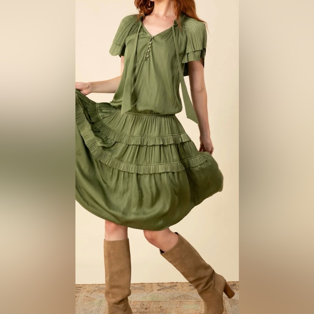 Hale Bob Olive Alexandria Solid Midi Drop Waist Dress